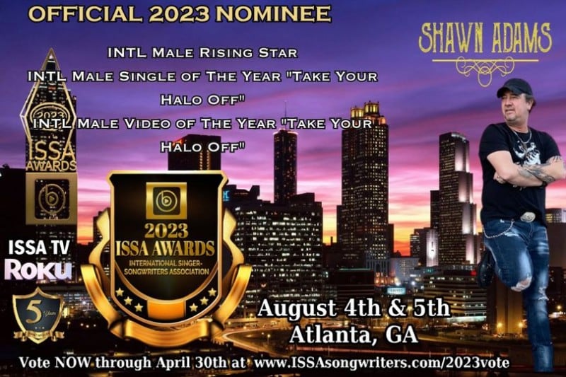 Country Music Singer Shaw Adams Nominated for 3 International Singer-Songwriters Association (ISSA) Awards!