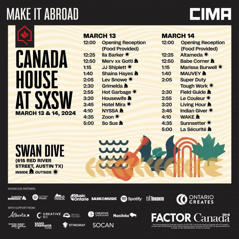 SaskMusic and artists at SXSW, March 11-16/24 Austin TX
