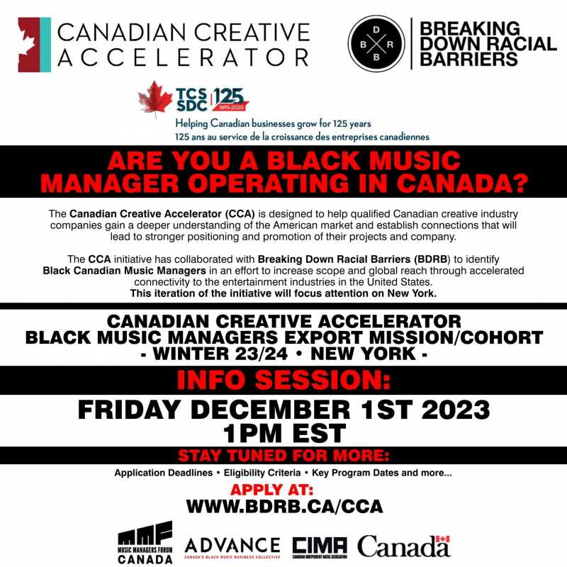 Professional Development Opportunity - Canadian Creative Accelerator Black Music Managers Cohort
