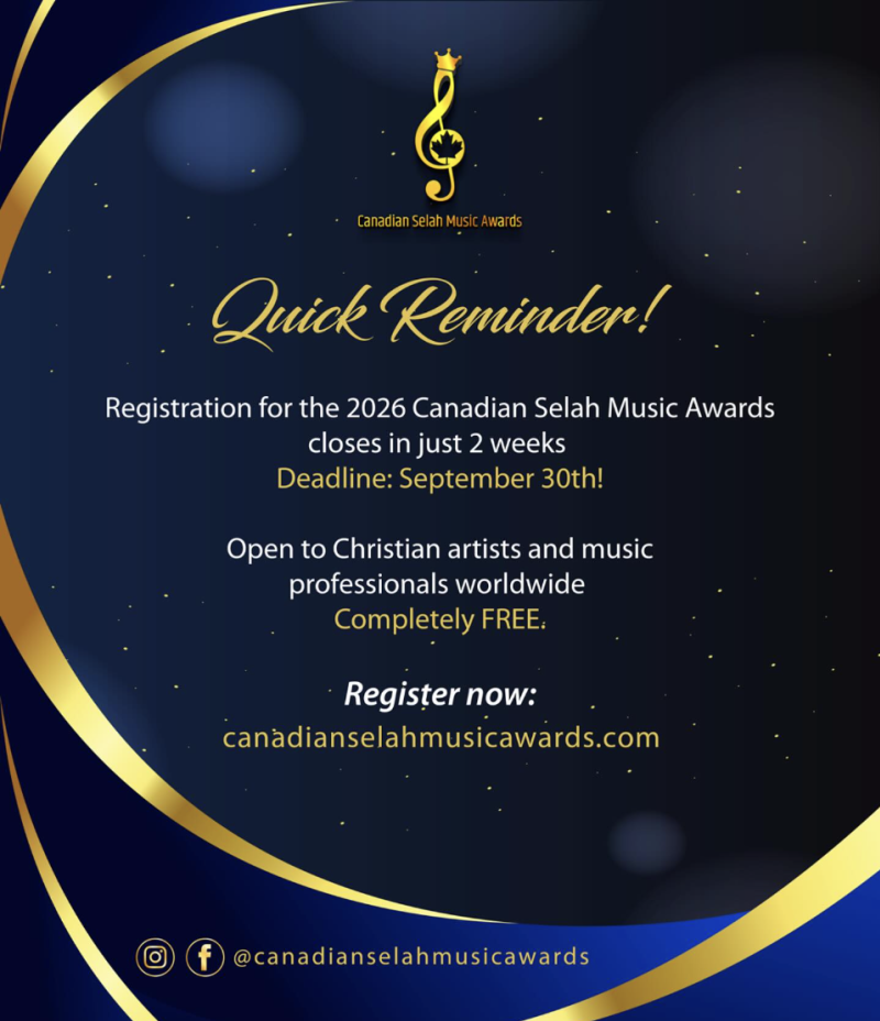 Award Opportunity - The 2026 Canadian Selah Music Awards (CSMA)