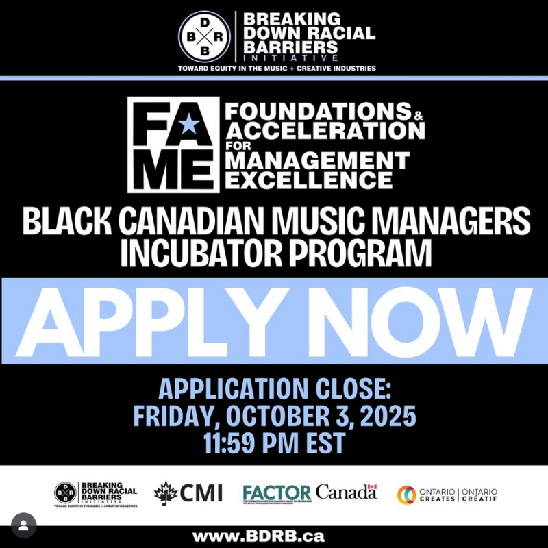 Professional Development Opportunity: Black Canadian Music Manager Incubator Program