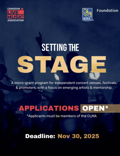 Grant Opportunity -  Setting the Stage by Canadian Live Music Association (CLMA) 